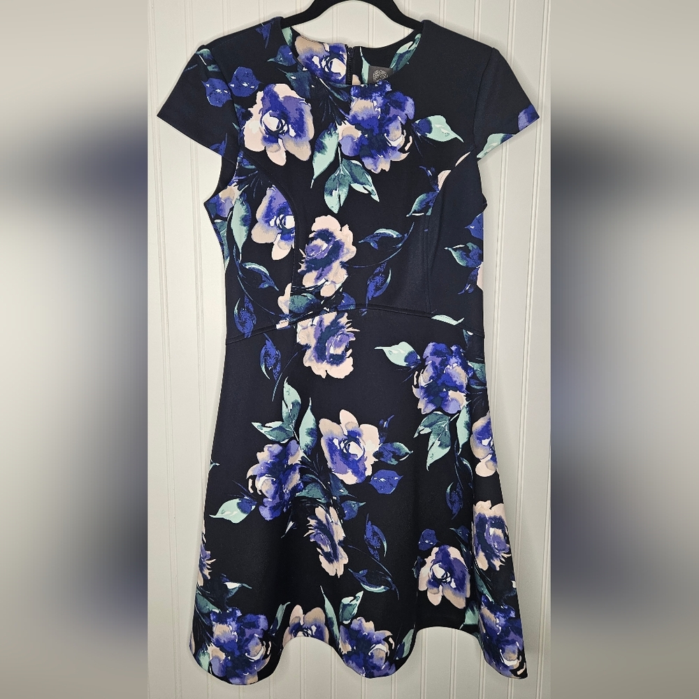 Vince Camuto Floral Fit & Flare Dress - Size 10 - Stretch Knit Elegance